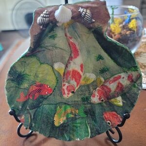Scalloped Sea Shell Underwater Scene with Koi Fish & Tiny Shell Embellishments